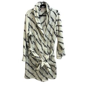 Victoria's Secret Short Cozy Bath Robe Size XL/XXL Black White Ribbon Script